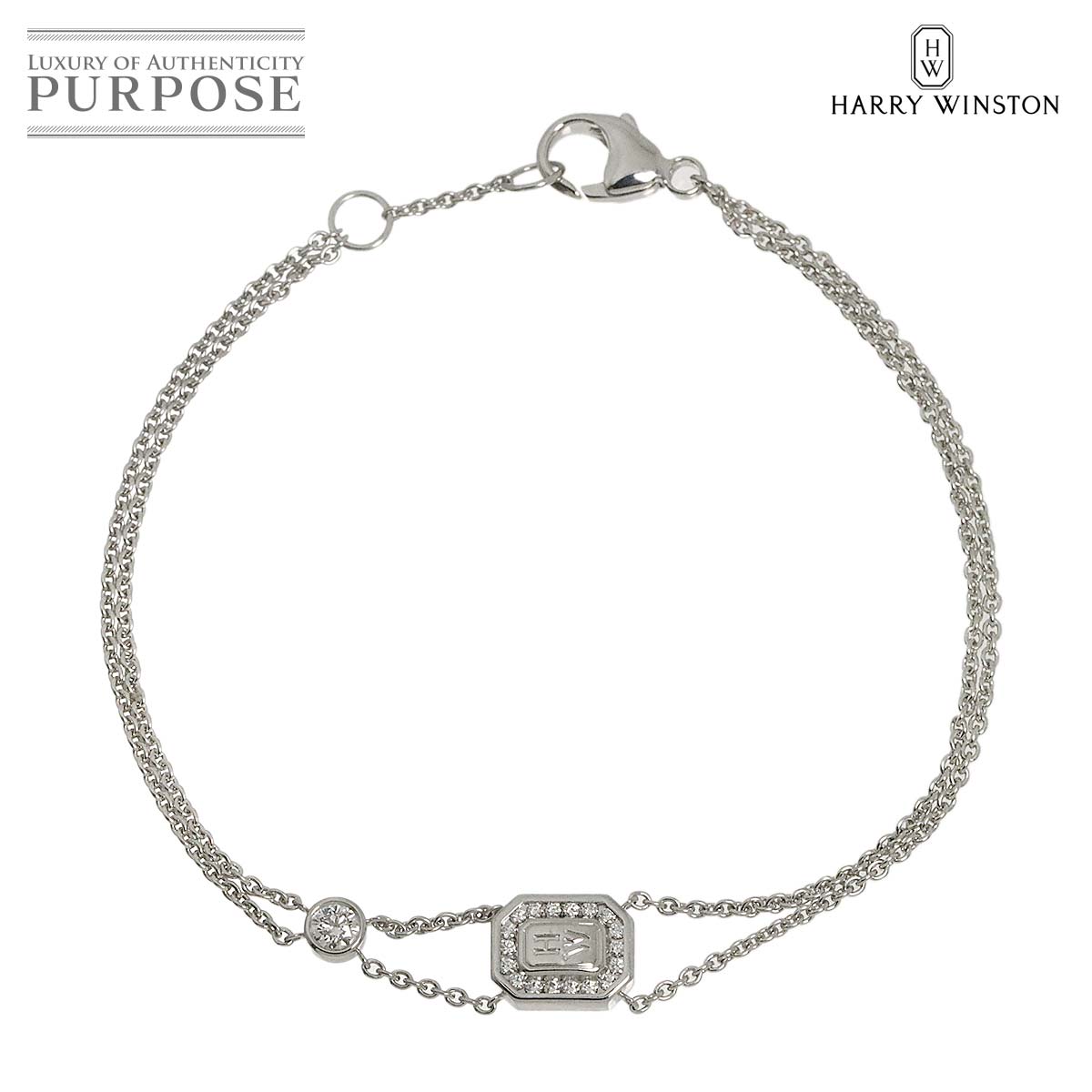 HARRY WINSTON HW ロゴ ダイヤ ブレスレット 17cm K18 WG ホワイトゴールド 750 ハリー ウィンストン【証明書付き】 90332264
