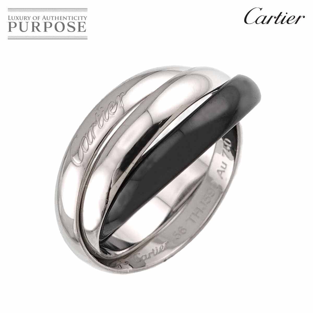 Cartier トリニティ MM #56 リング セラミック K18 WG 3連 750 ホワイトゴールド 指輪 カルティエ 90332899
