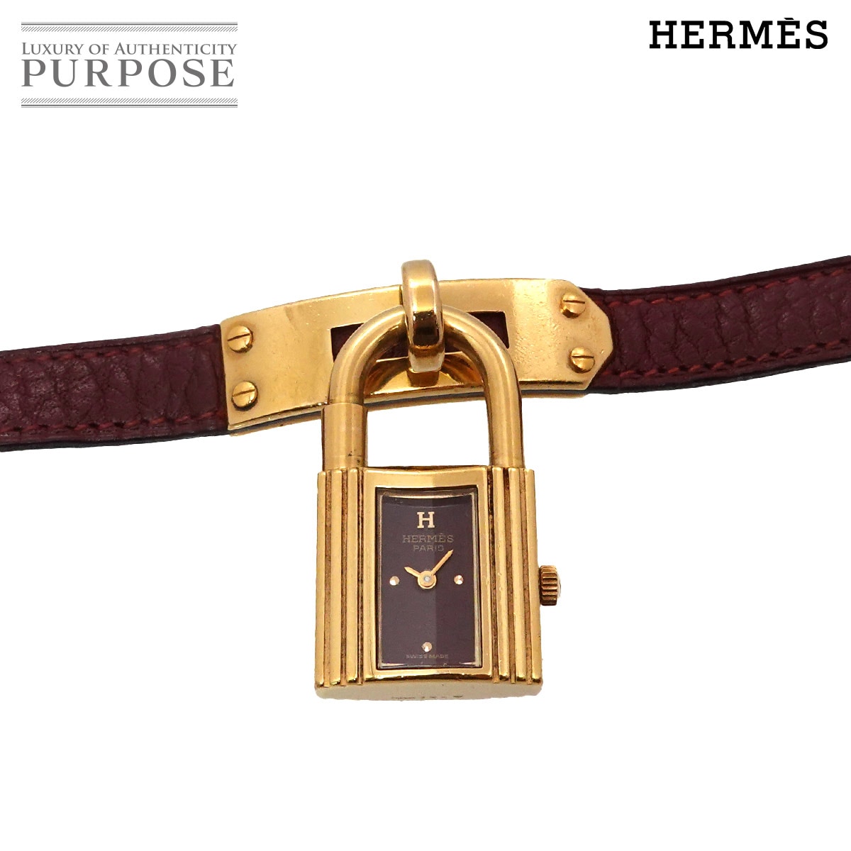 HERMES ケリーウォッチ ヴィンテージ レディース 腕時計 ボルドー クォーツ ウォッチ カデナ Kelly Watch エルメス 90338249