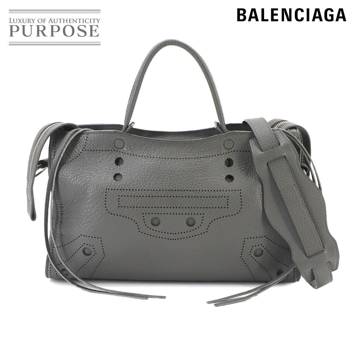 BALENCIAGA ブラックアウト シティ S 2way ハンド ショルダー バッグ レザー グレー 443516 Blackout City Bag バレンシアガ 90328508