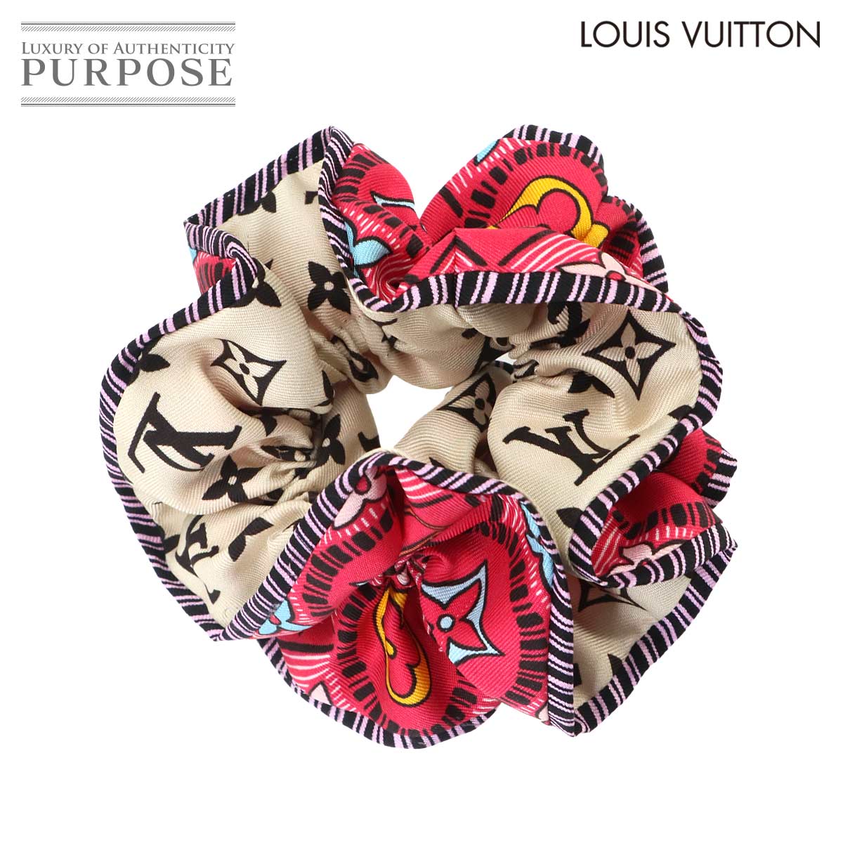 LOUIS VUITTON シュシュ モノグラム タイルズ シルク ピンク マルチカラー ヘアアクセサリー M78435 Monogram Tiles Chouchou ルイ ヴィトン 90334465