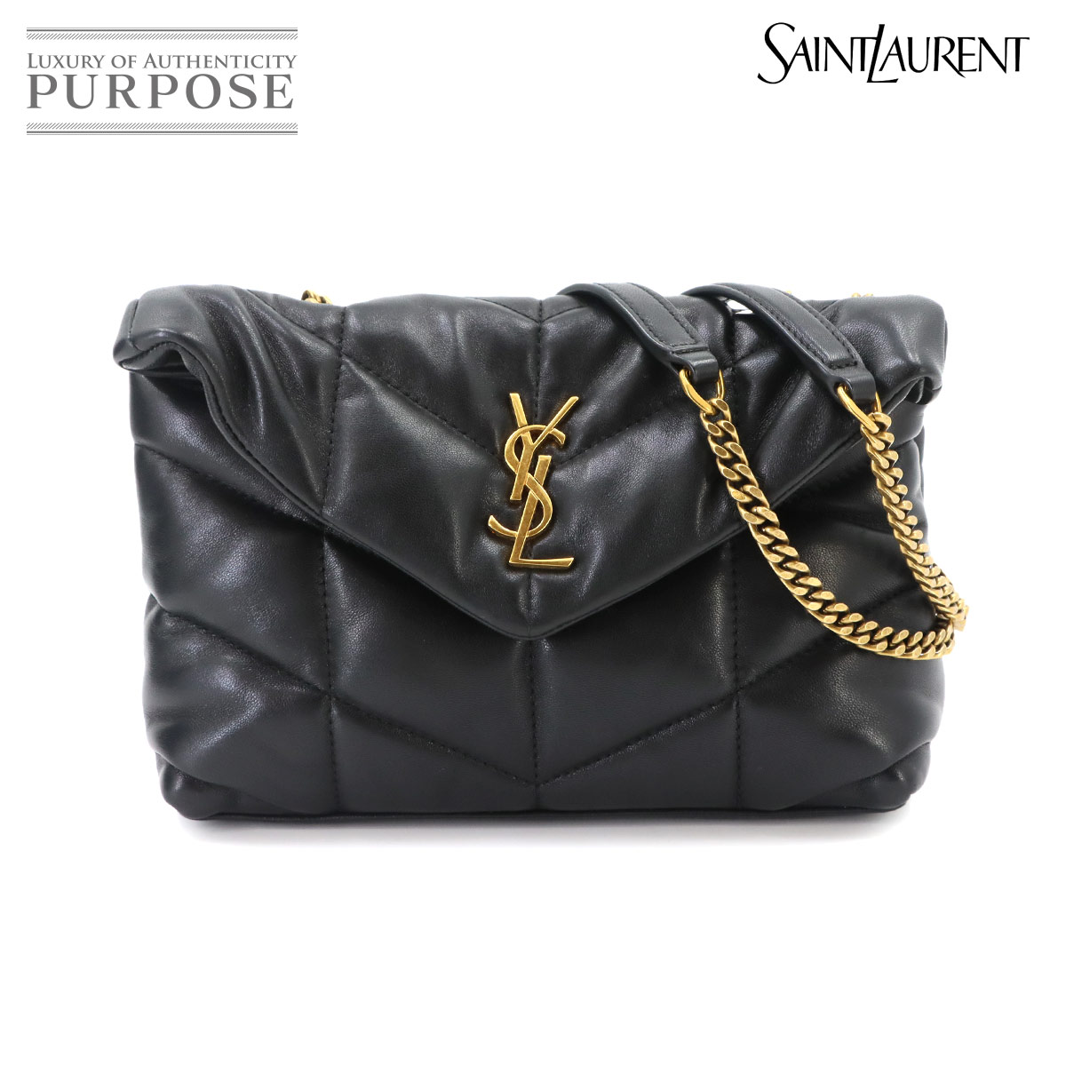 SAINT LAURENT パファー トイ チェーン ショルダー バッグ レザー ブラック 759337 ゴールド 金具 Puffer Toy Bagサンローラン 90334646