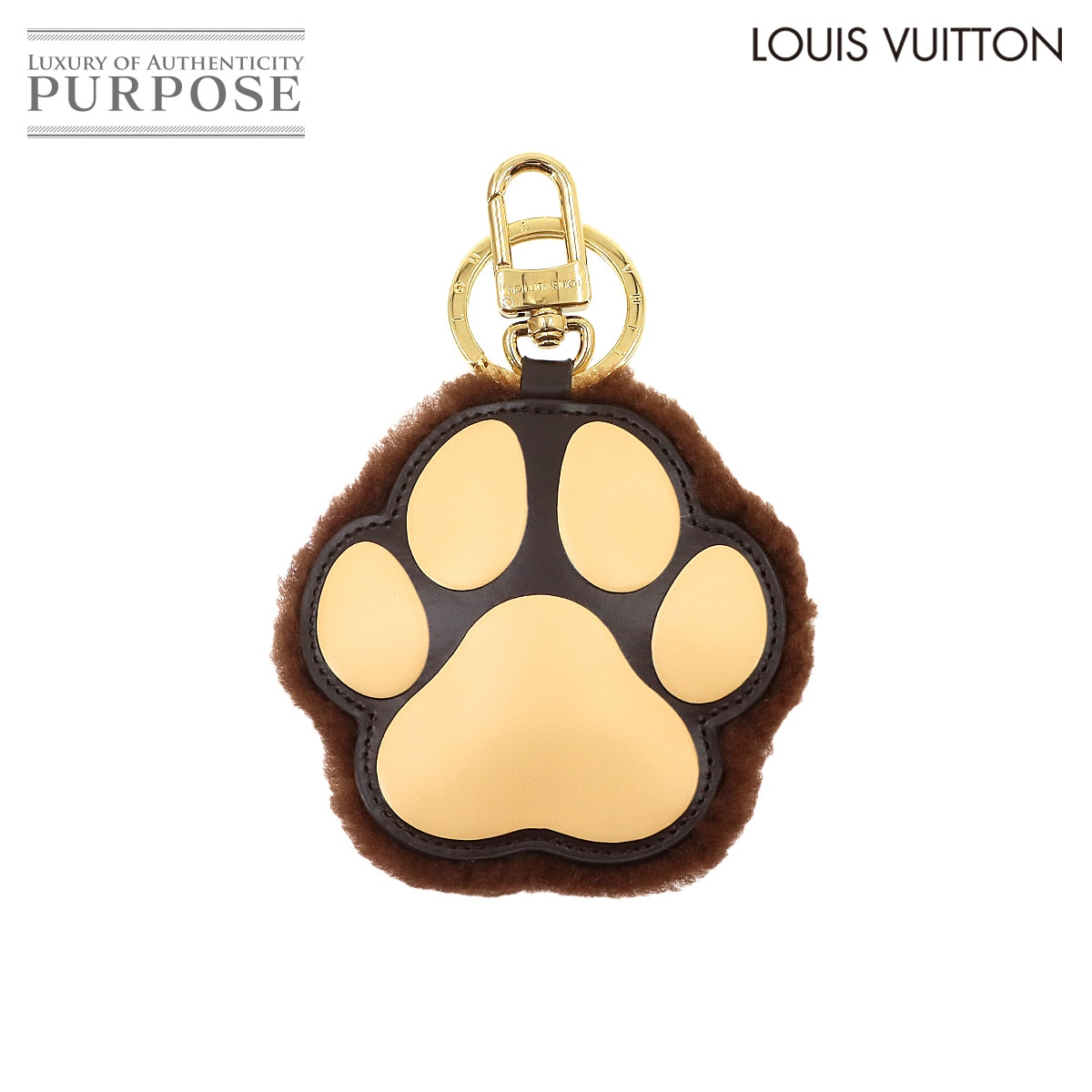 LOUIS VUITTON キーホルダー LVパウ 肉球 バッグ チャーム シアリング レザー ブラウン M02292 LV Paw ルイ ヴィトン 90335543