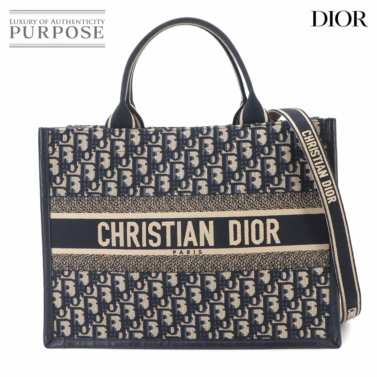 Christian Dior オブリーク ブック トート ミディアム バッグ キャンバス レザー ネイビー M1324CZBB Book Tote Medium クリスチャン ディオール 90335918
