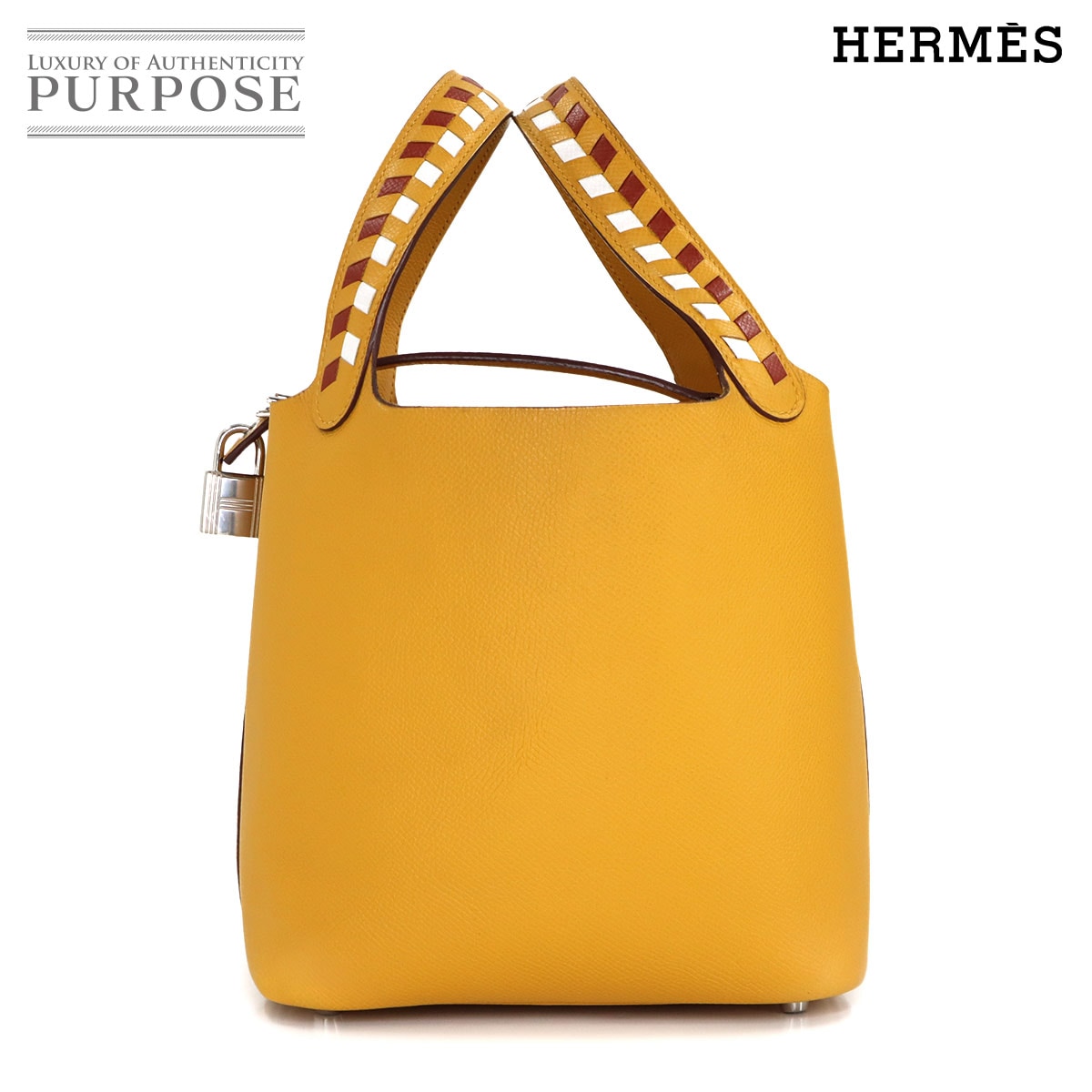 HERMES ピコタンロック 18 PM トレサージュ ハンド バッグ エプソン ジョーンアンプル ブリック ホワイト C刻印 シルバー 金具 Picotin Lock PM Tressage エルメス 90322692