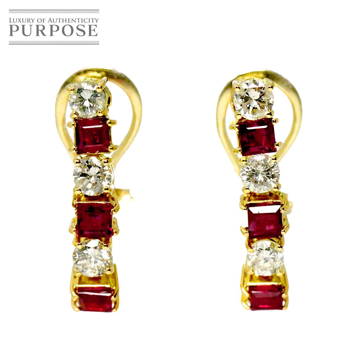 ルビー ダイヤ K18 YG イヤリング イエローゴールド 750 Ruby Earrings Clip on 90335208