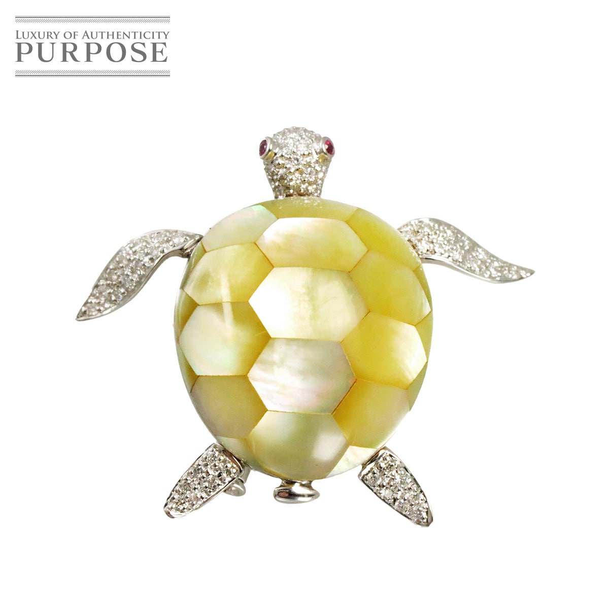 シェル 23.55ct ダイヤ 0.25ct ルビー 0.03ct K18 WG ブローチ ペンダント トップ ホワイトゴールド 750 Shell Brooch 90335228