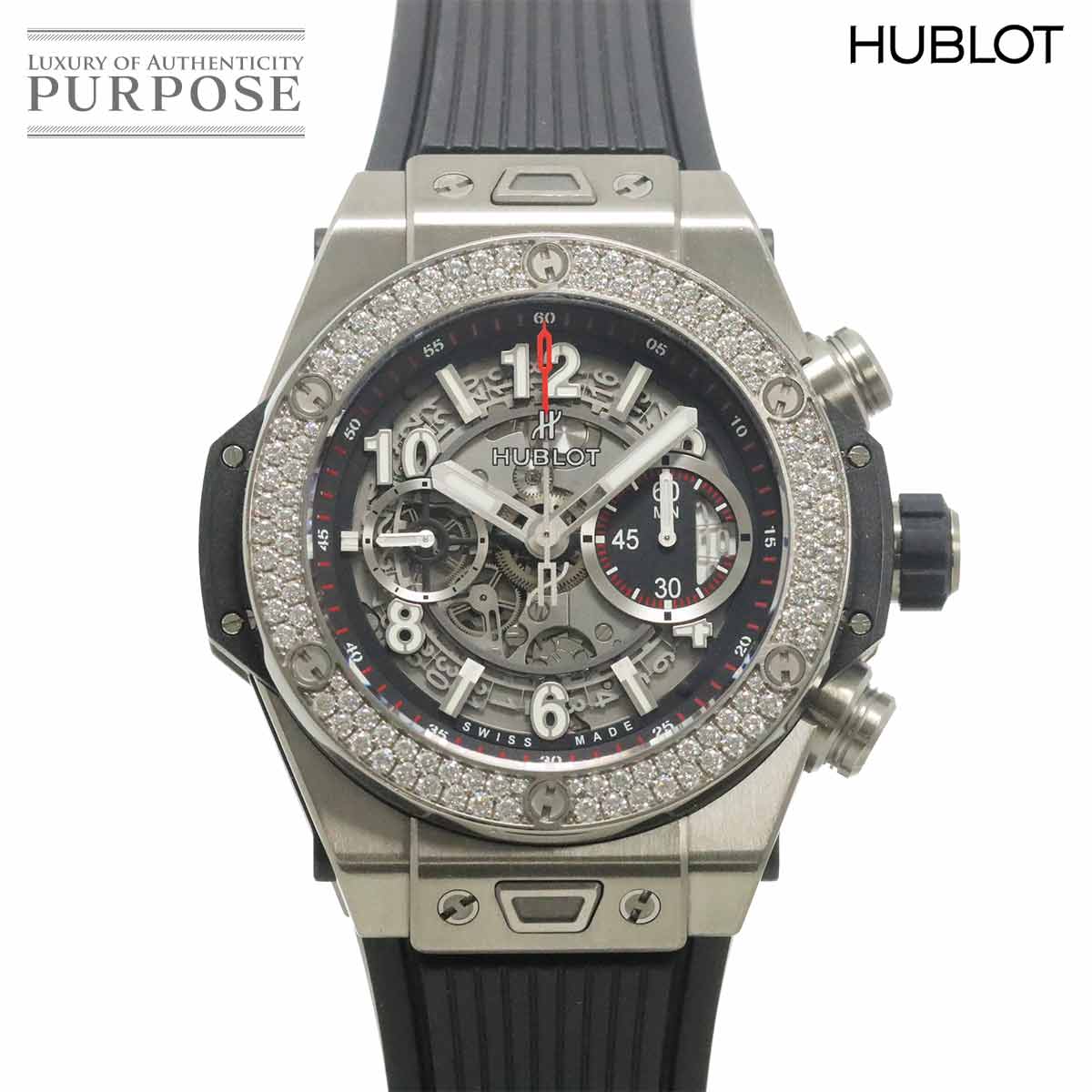 HUBLOT ビッグバン ウニコ チタニウム ダイヤモンド 411 NX 1170 RX 1104 クロノグラフ メンズ 腕時計 デイト スケルトン 自動巻き Big bang ウブロ 90311285