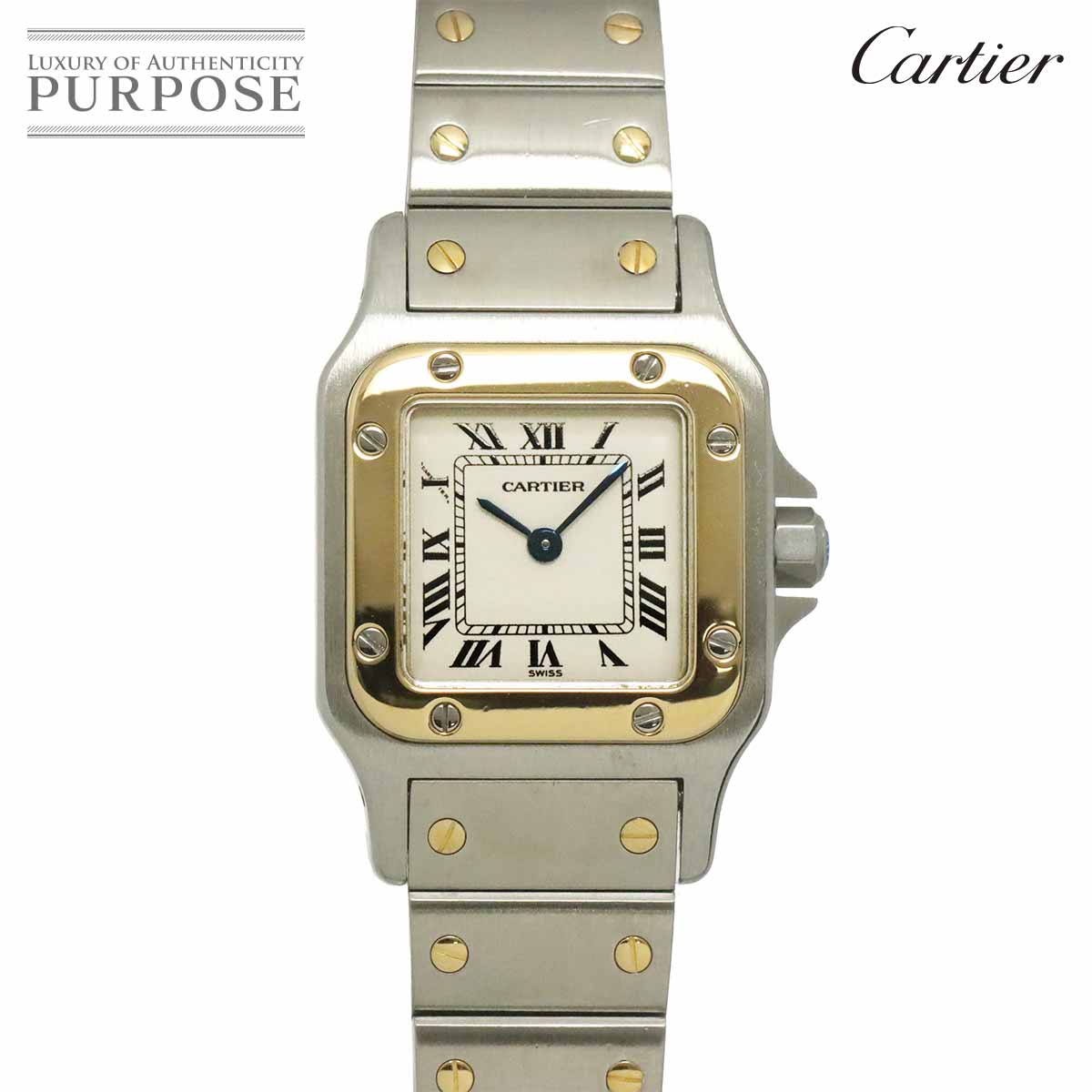 Cartier サントスガルベSM W20012C4 コンビ レディース 腕時計 アイボリー K18YG イエローゴールド クォーツ ウォッチ Santos Galbee カルティエ 90333230