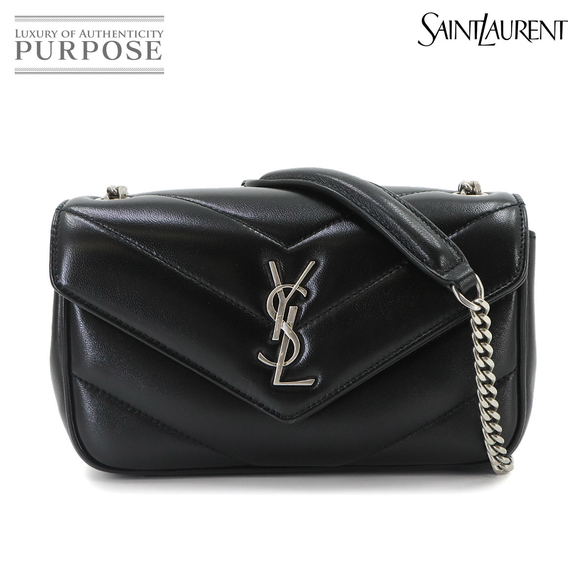 SAINT LAURENT ルル トイ ミニ チェーン ショルダー バッグ レザー ブラック 821749 シルバー 金具 Loulou Mini Chain Shoulder Bag サンローラン 90333784