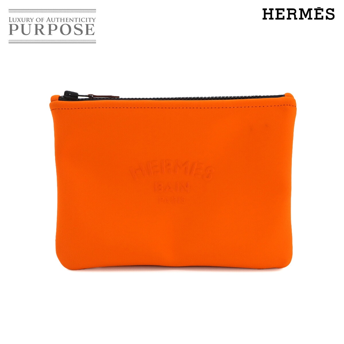 HERMES ネオバン PM フラット ポーチ ナイロン ポリウレタン オレンジ Neobain PM Pouch エルメス 90336488