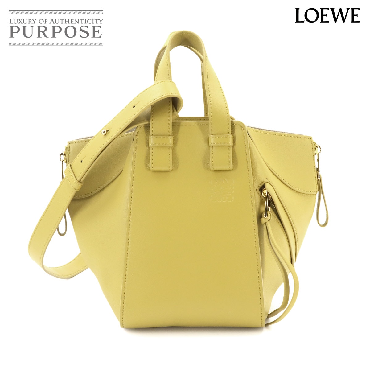 LOEWE ハンモック コンパクト 2way ハンド ショルダー バッグ レザー イエロー ゴールド 金具 90336808