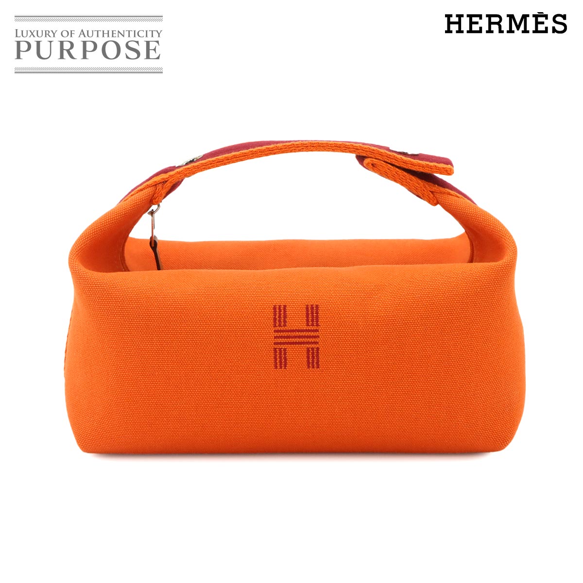 HERMES ブリッド ア ブラック PM ハンド バッグ トワルアッシュ フーオレンジ ルージュアッシュ シルバー 金具 ポーチ Bride a Brac PM エルメス 90338227