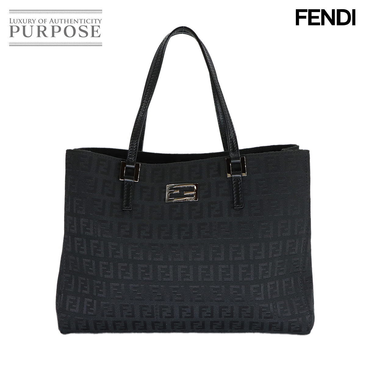 FENDI ズッキーノ トート バッグ キャンバス レザー ブラック 8BH132 ガンメタ 金具 Zucchino Tote Bag フェンディ 90320724