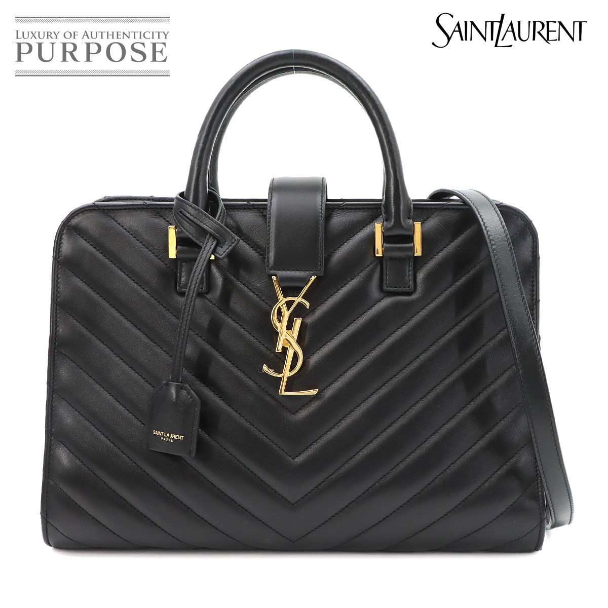 SAINT LAURENT カバス 2way ハンド ショルダー バッグ レザー ブラック 357397 Cabas サンローラン 90322815
