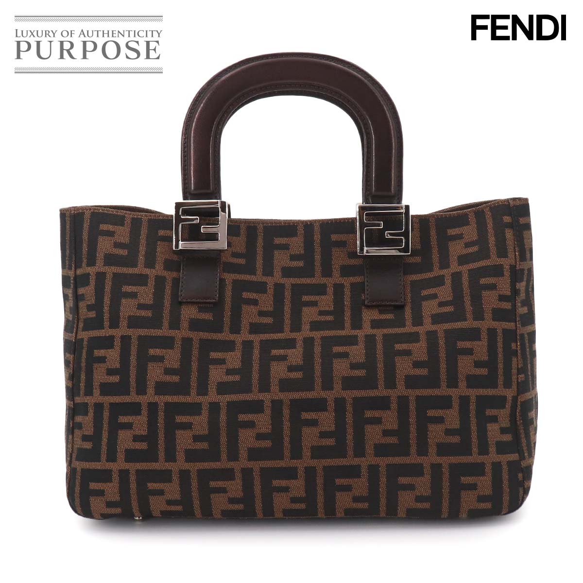 FENDI ズッカ ハンド バッグ キャンバス レザー ブラウン ブラック 26693 ヴィンテージ Zucca Bag フェンディ 90325543
