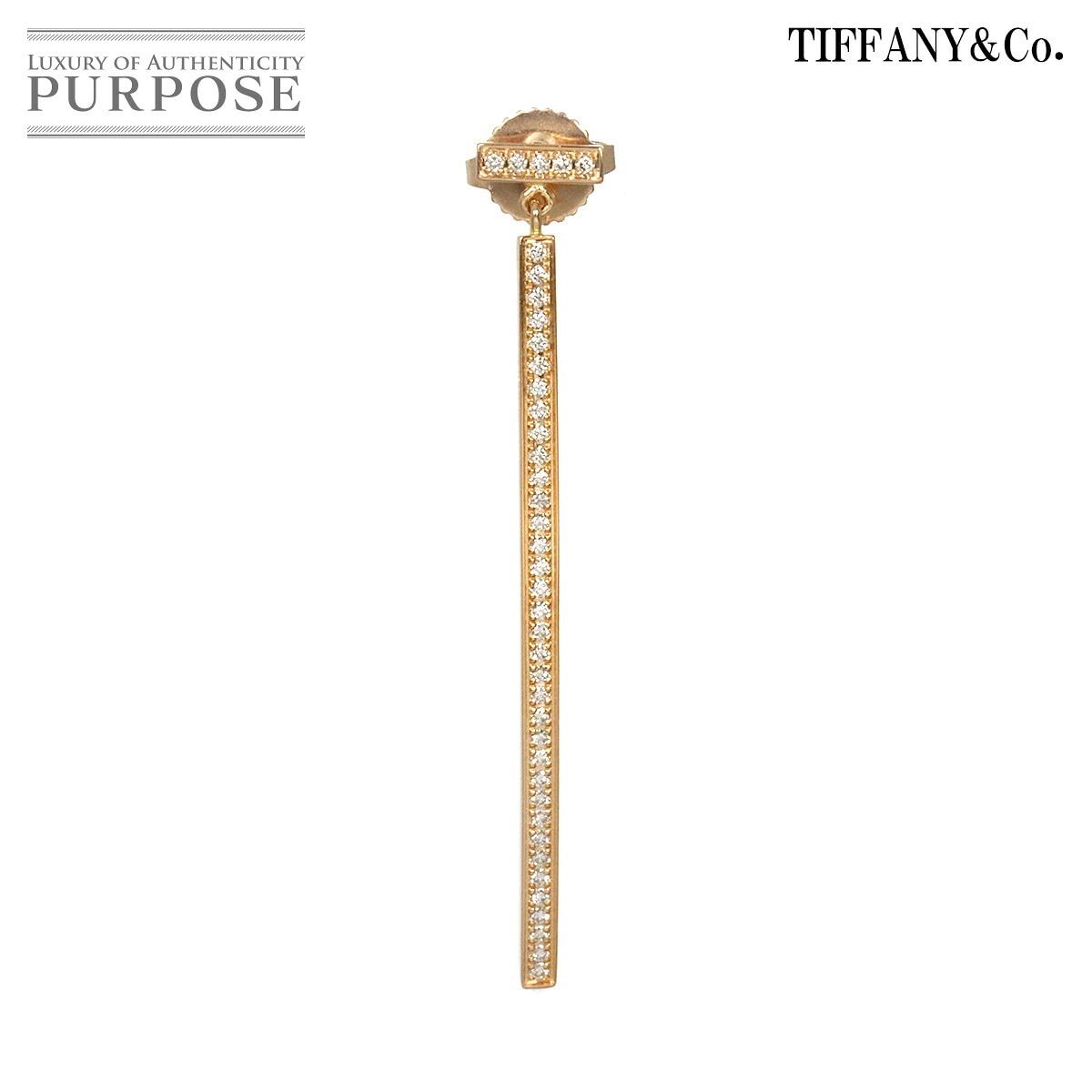 TIFFANY&CO. Tワイヤー バー ダイヤ ピアス K18 PG ピンクゴールド 750 片方のみ 片耳 ティファニー 90329077