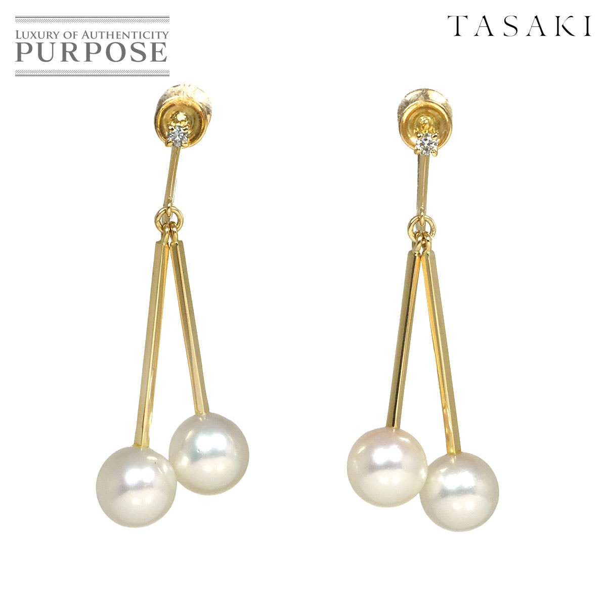 TASAKI アコヤ真珠 7.1mm イヤリング K18 YG イエローゴールド 750 パール 田崎真珠 Earrings タサキ 90330396