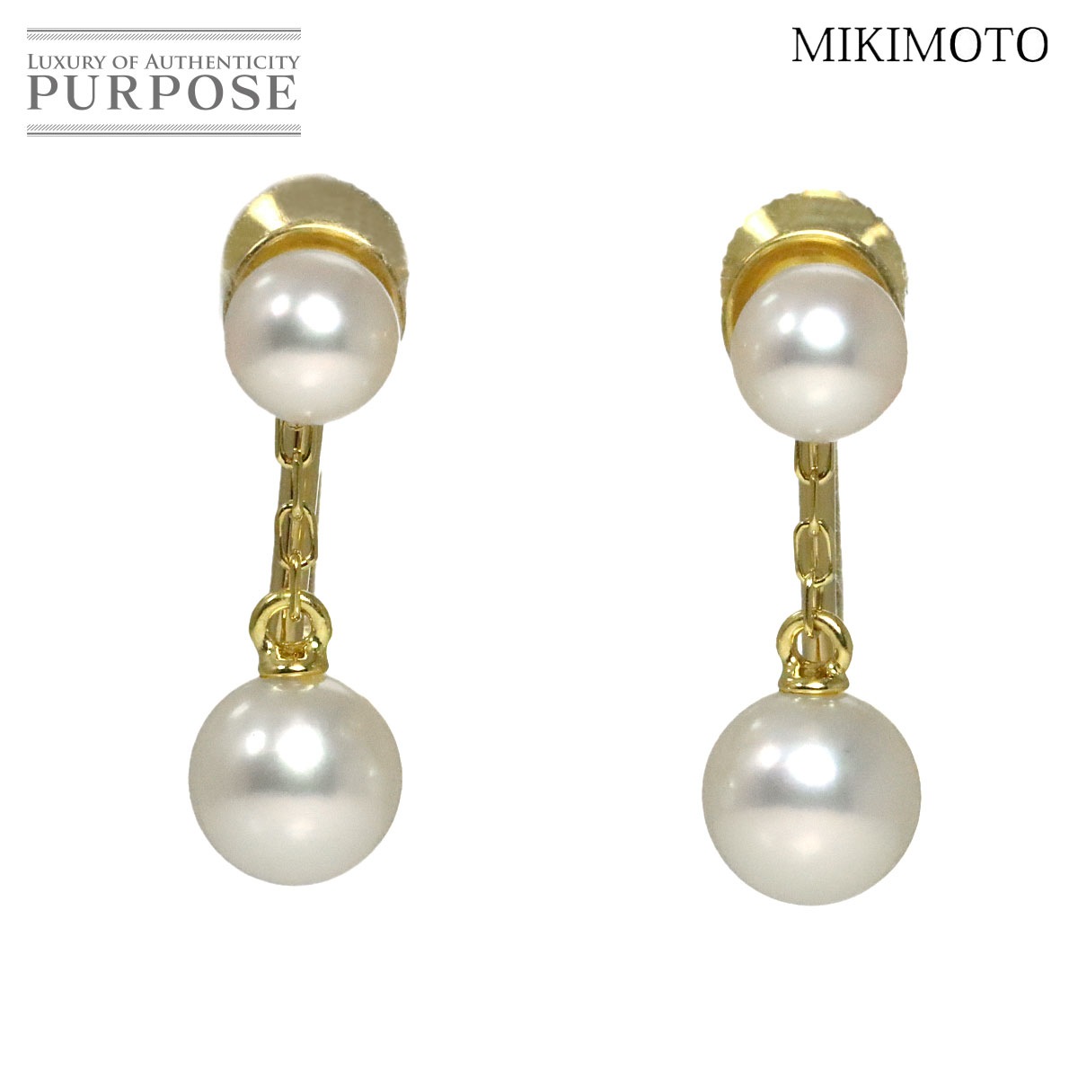 MIKIMOTO アコヤ真珠 5.8-4.6mm イヤリング K18 YG イエローゴールド 750 パール Earrings Clip on ミキモト 90331527