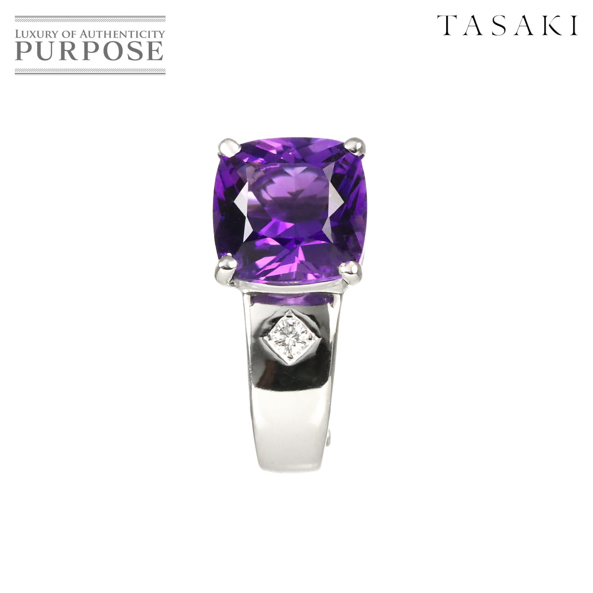 TASAKI アメジスト ダイヤ 0.01ct イヤリング K18 WG ホワイトゴールド 750 田崎真珠 片耳 片方のみ Earring タサキ 90332233