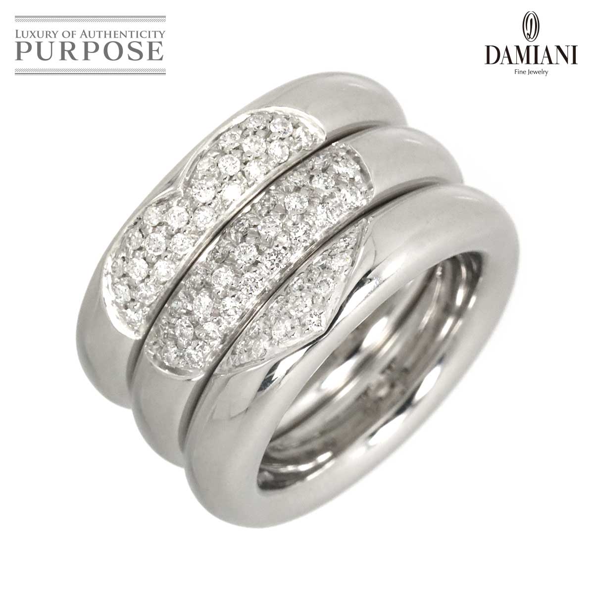 DAMIANI 14.5号 リング ダイヤ K18 WG ホワイトゴールド 750 指輪 ハート 3連 Diamond Ring ダミアーニ 90332242