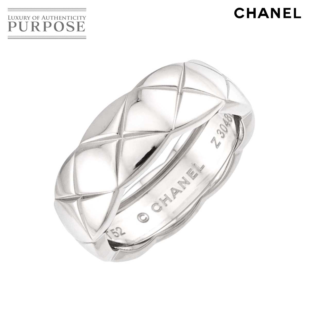 CHANEL ココクラッシュ ミディアム #52 リング K18 WG ホワイトゴールド 750 マトラッセ 指輪 Coco Crush Ring【証明書付き】シャネル 90334537