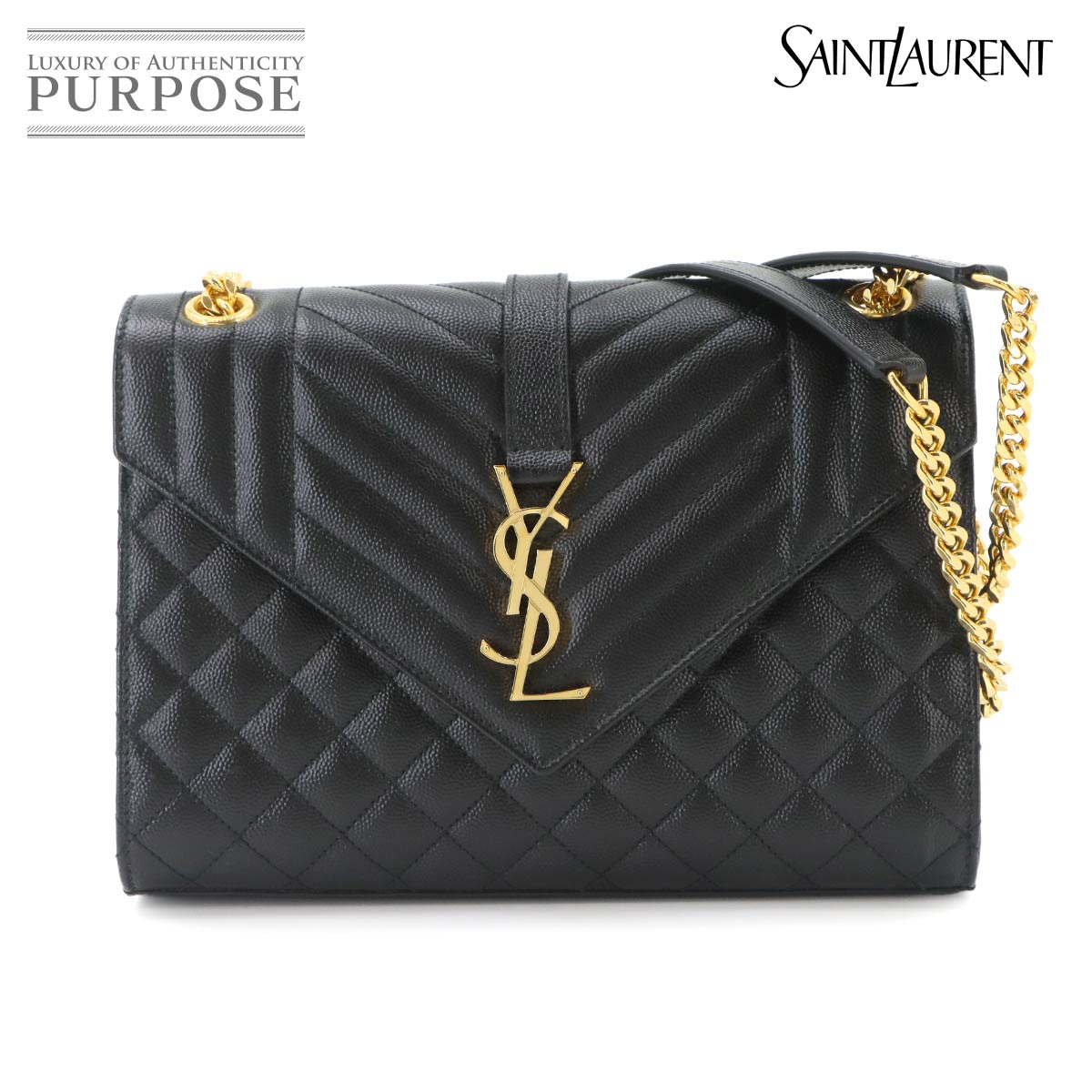 SAINT LAURENT エンヴェロップ ミディアム チェーン ショルダー バッグ レザー ブラック 600185 Envelope Medium Bag サンローラン 90338230