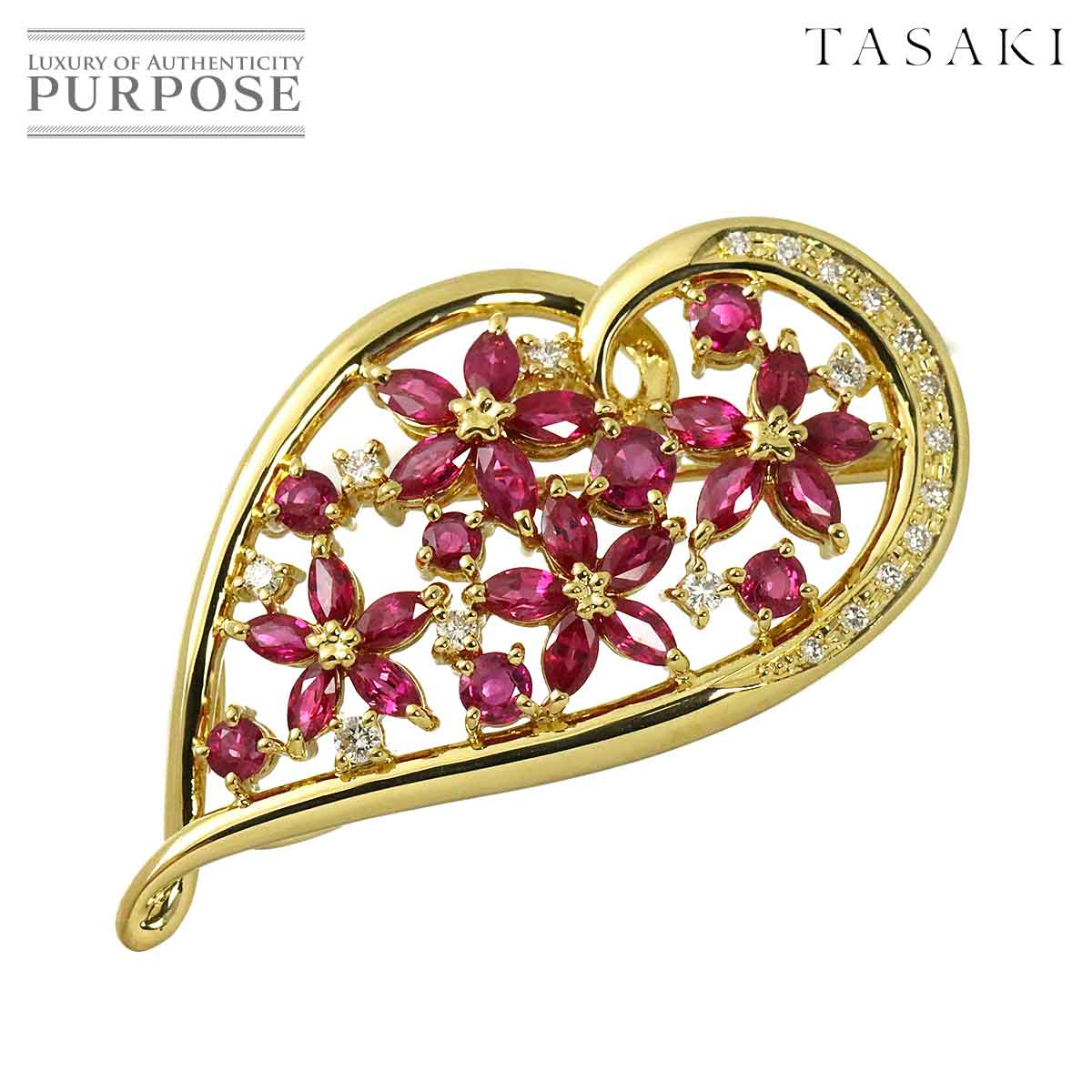 TASAKI ルビー 4.08ct ダイヤ 0.28ct ブローチ K18 YG イエローゴールド 750 田崎真珠 Brooch タサキ 90331478