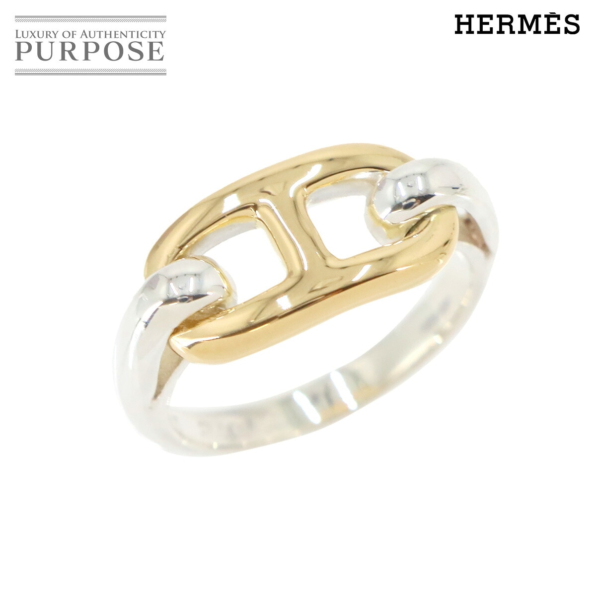 HERMES シェーヌダンクル 12号 リング SV 925 K18 シルバー ゴールド コンビ 指輪 Chaine dancre Ring エルメス 90328436