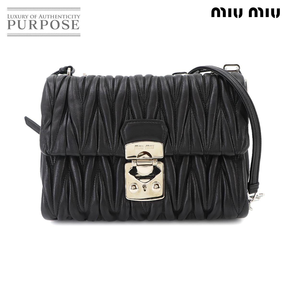 MIUMIU マテラッセ チェーン ショルダー バッグ レザー ネロ 5BD002 シルバー 金具 Matelasse Bag ミュウミュウ 90336767