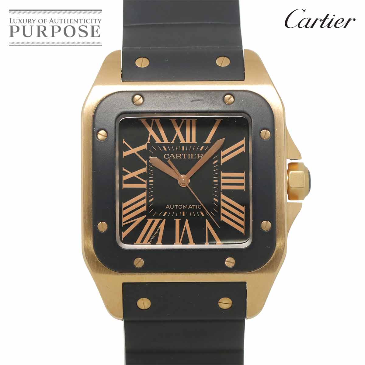 Cartier サントス100 LM W20141U2 メンズ 腕時計 ブラック K18PG ピンクゴールド オートマ 自動巻き ウォッチ Santos 100 カルティエ 90319088