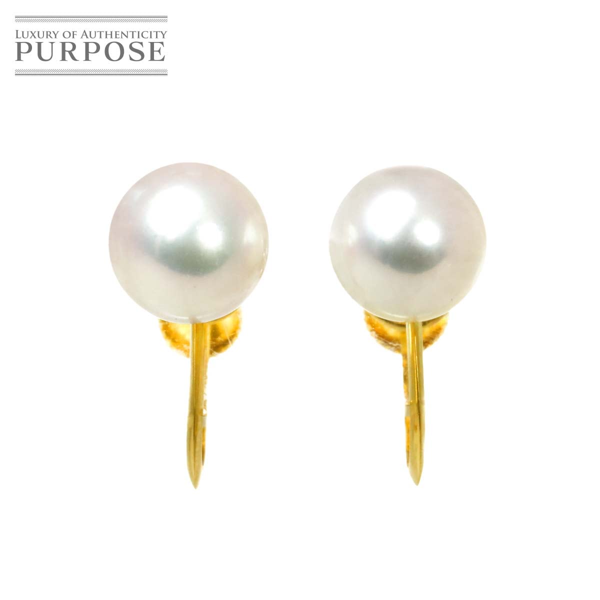 アコヤ真珠 7.0mm K18 YG イヤリング イエローゴールド 750 パール Pearl Earrings Clip on 90338125