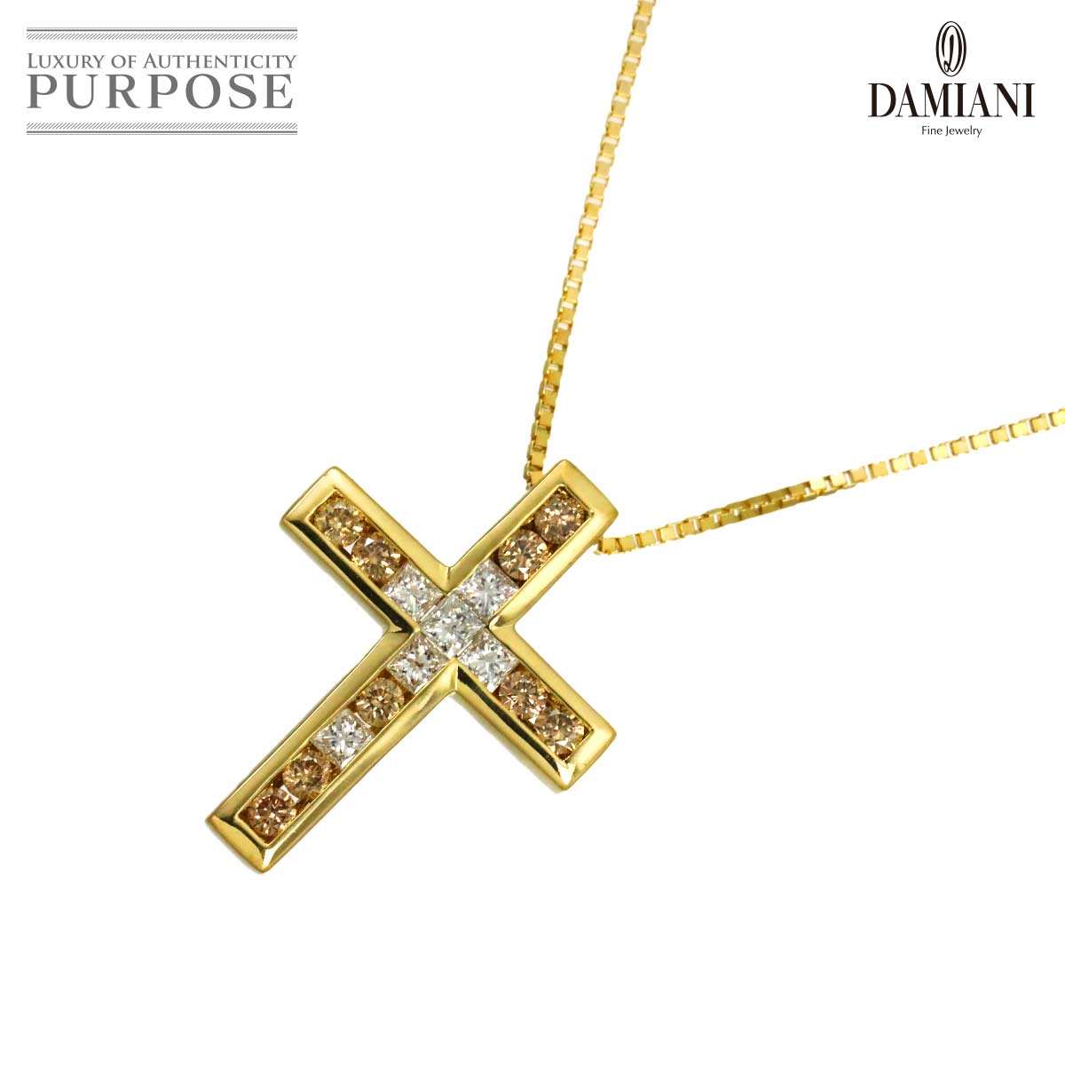 DAMIANI クロス ダイヤ ネックレス 51cm K18 YG イエローゴールド 750 Diamond Necklace ダミアーニ 90330975