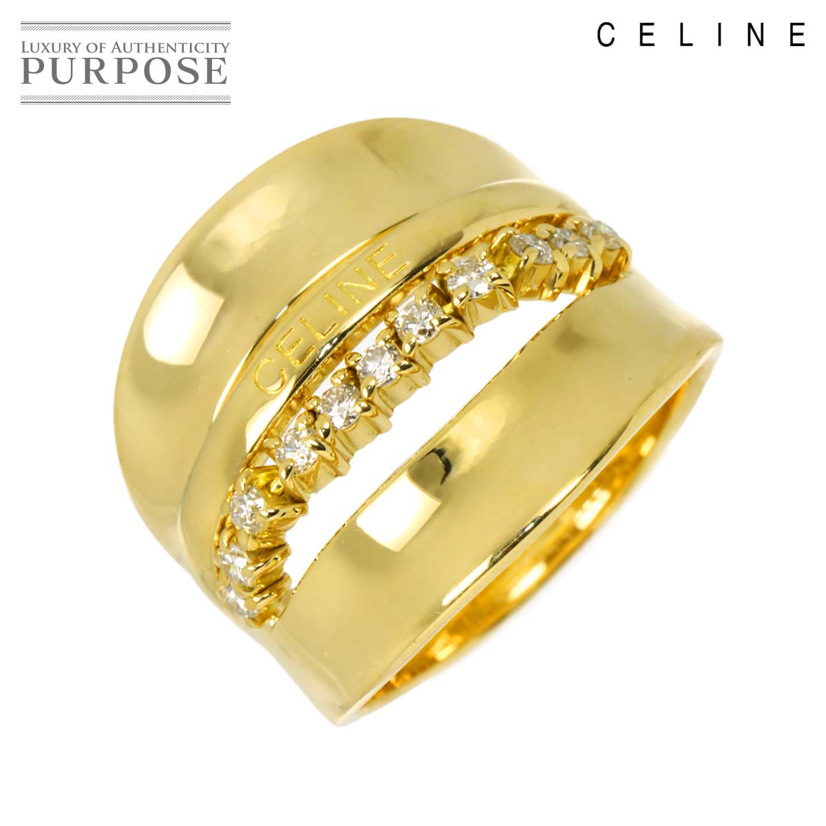 CELINE 12号 リング ダイヤ K18 YG イエローゴールド 750 指輪 ロゴ Ring セリーヌ 90332861