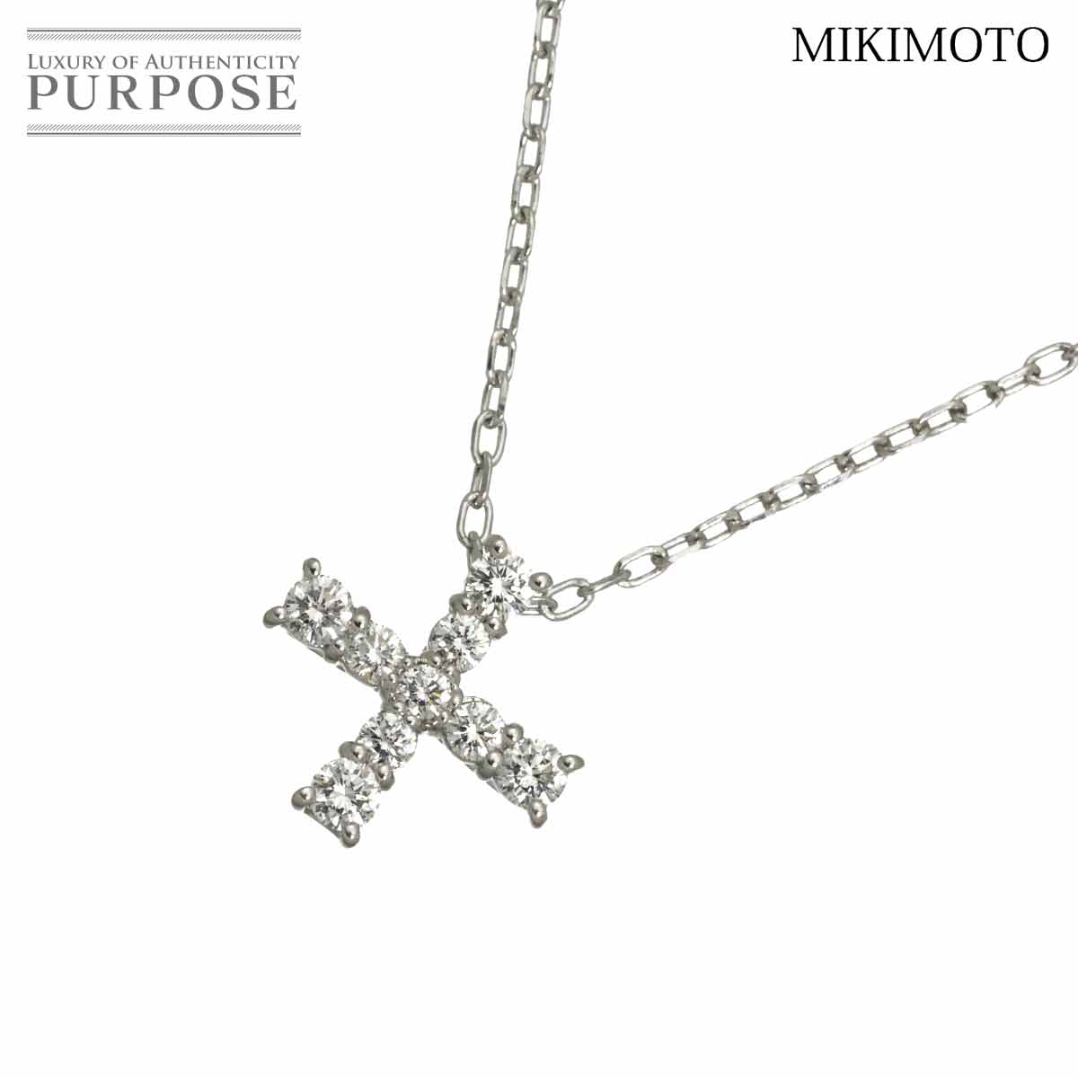 MIKIMOTO ダイヤ 0.06ct ネックレス 42cm K18 WG ホワイトゴールド 750 