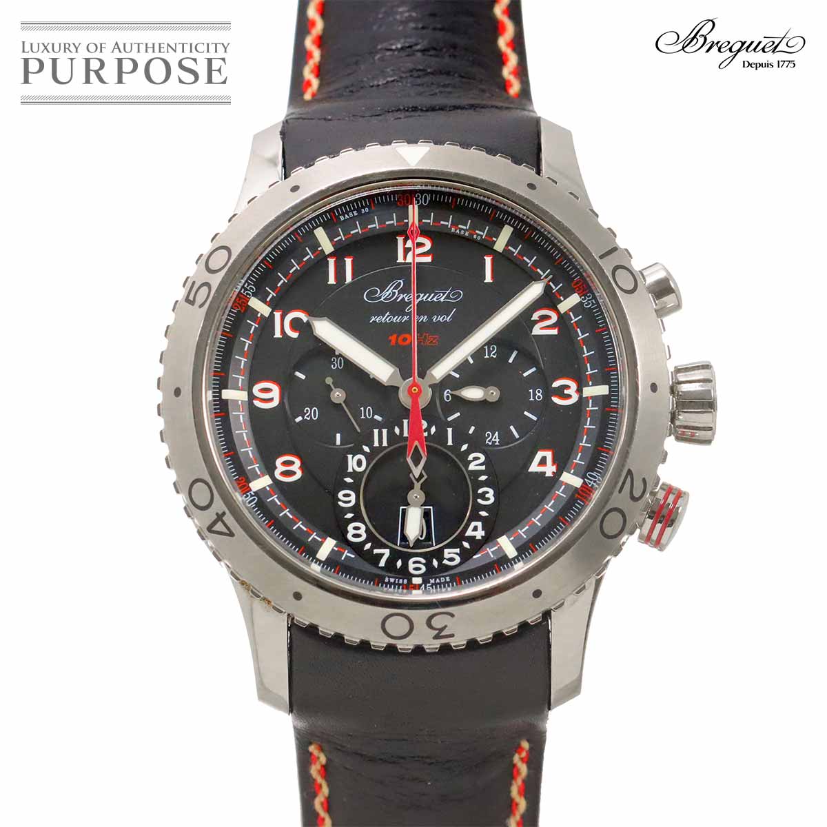 Breguet タイプXXII 3880ST クロノグラフ メンズ 腕時計 デイト ブラック 自動巻き Transatlantique ブレゲ 90302814
