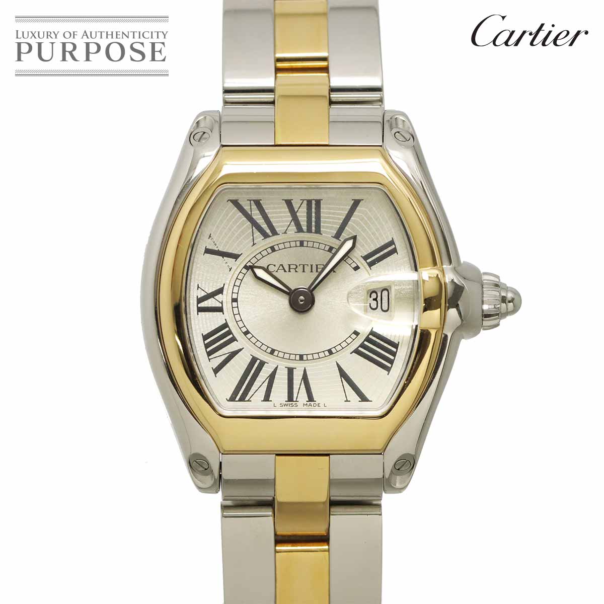 Cartier ロードスター SM コンビ W62026Y4 レディース 腕時計 デイト シルバー K18YG クォーツ ウォッチ カルティエ 90331227