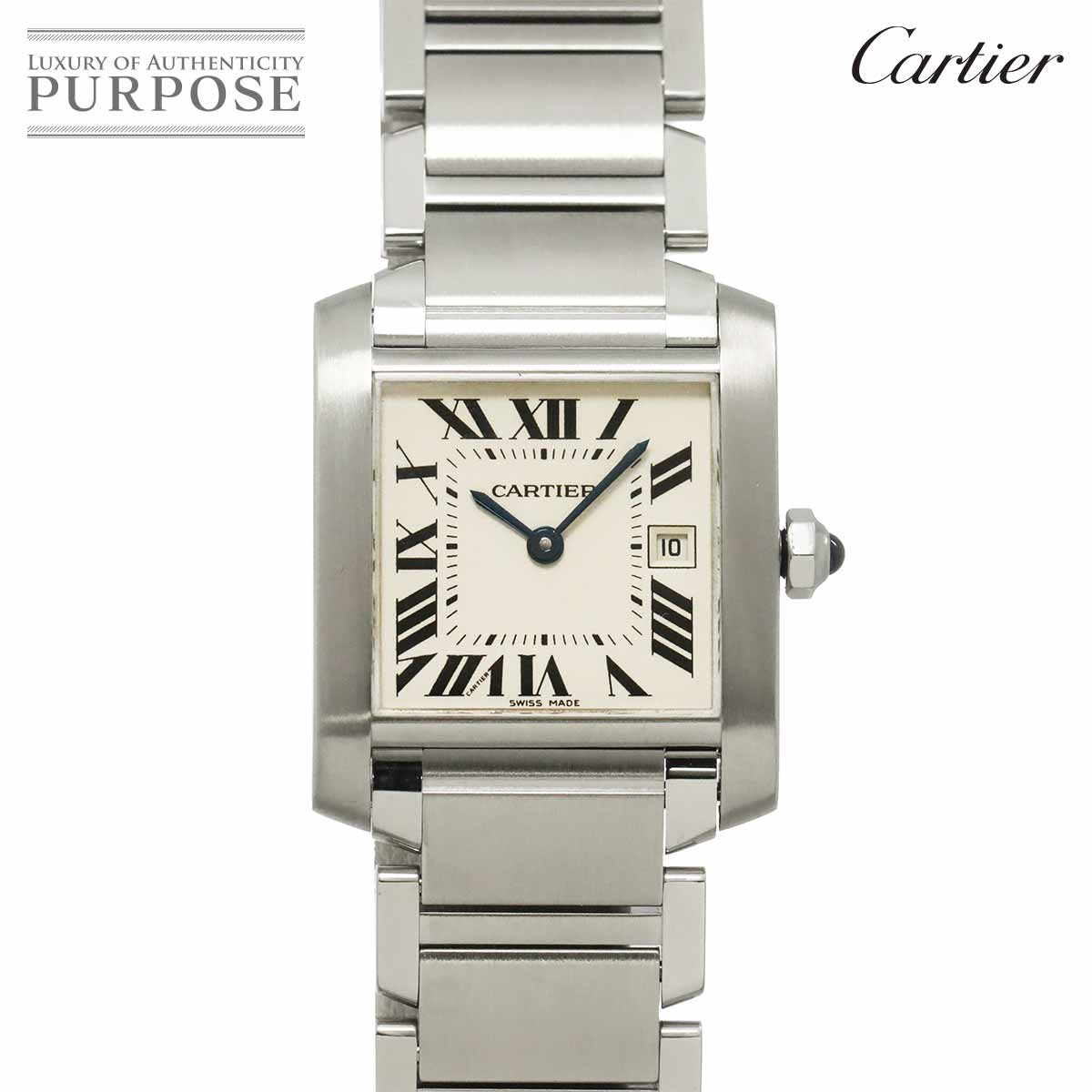 Cartier タンクフランセーズMM W51011Q3 ボーイズ 腕時計 デイト アイボリー クォーツ ウォッチ カルティエ 90332015