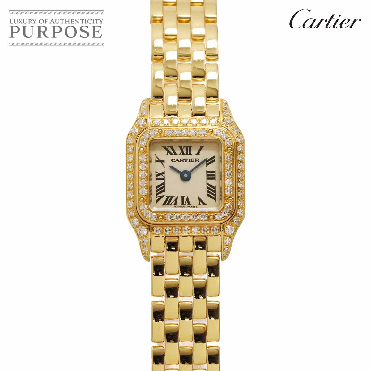 Cartier ミニパンテール WF3141B9 純正ダイヤベゼル レディース 腕時計 アイボリー K18YG イエローゴールド 金無垢 クォーツ mini Panthere カルティエ 90335960