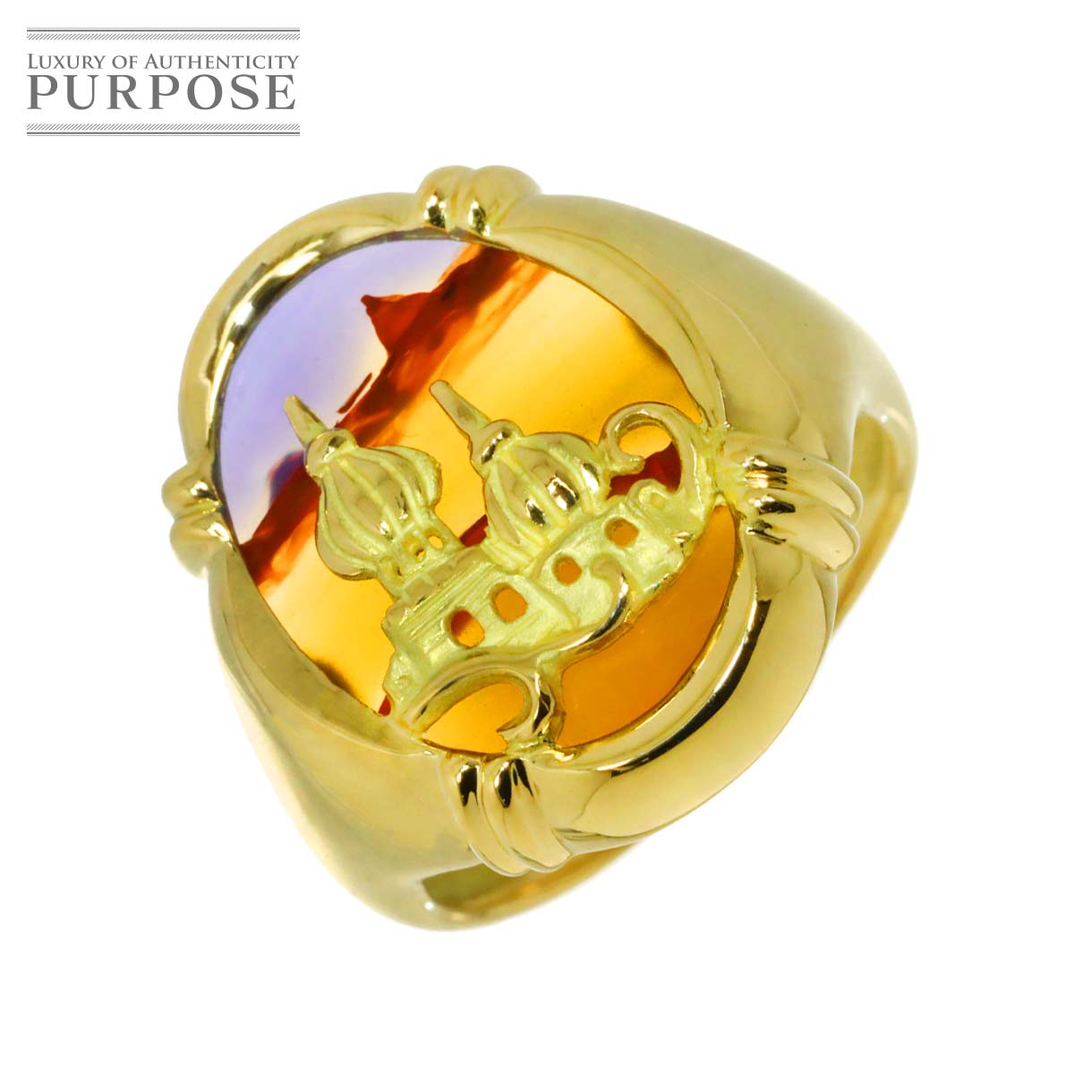リング 17号 メノー K18 YG イエローゴールド 750 指輪 Agate Ring 90337637