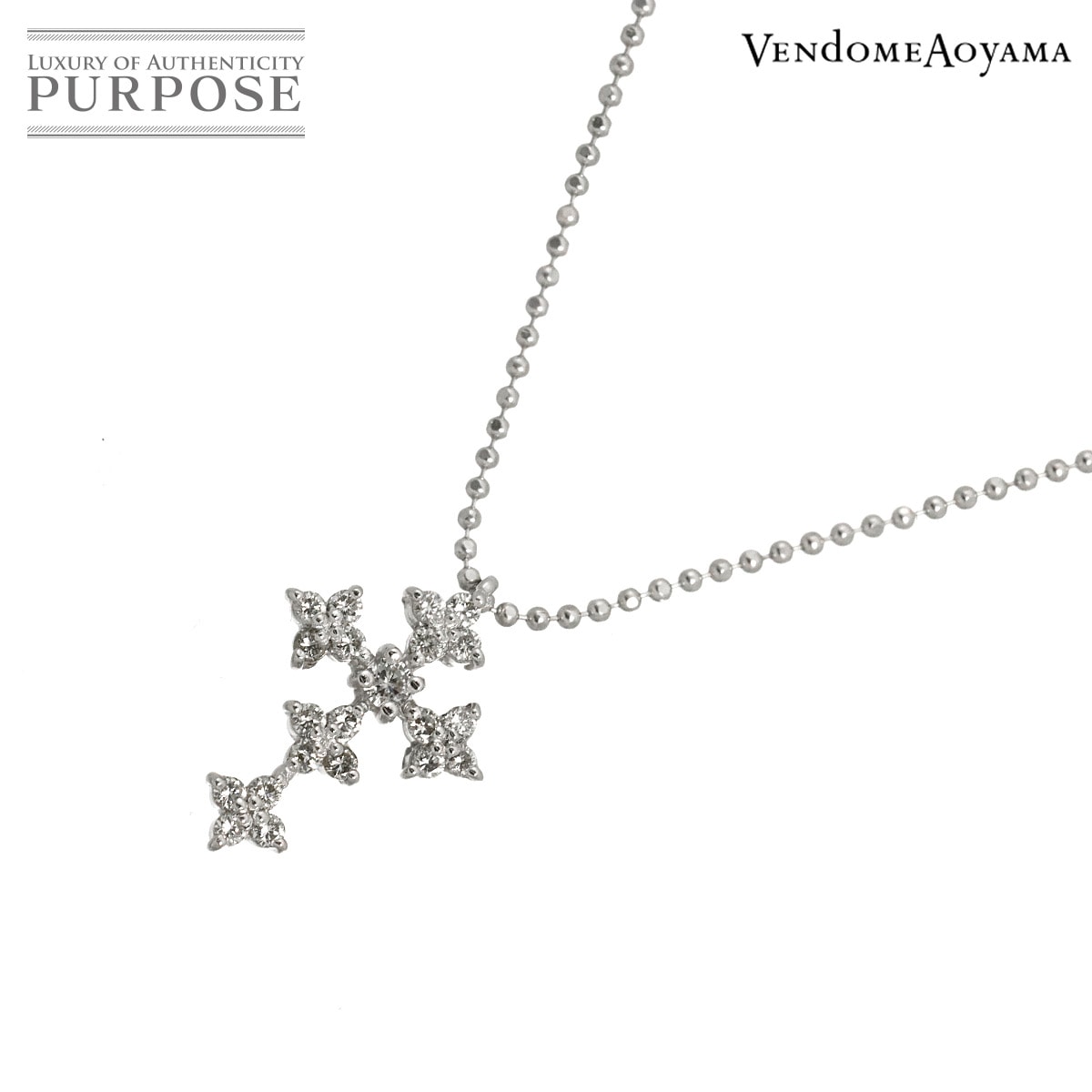 Vendome Aoyama ダイヤ 0.22ct ネックレス 40cm K18 WG ホワイトゴールド 750 クロス Necklace ヴァンドーム青山 90331525