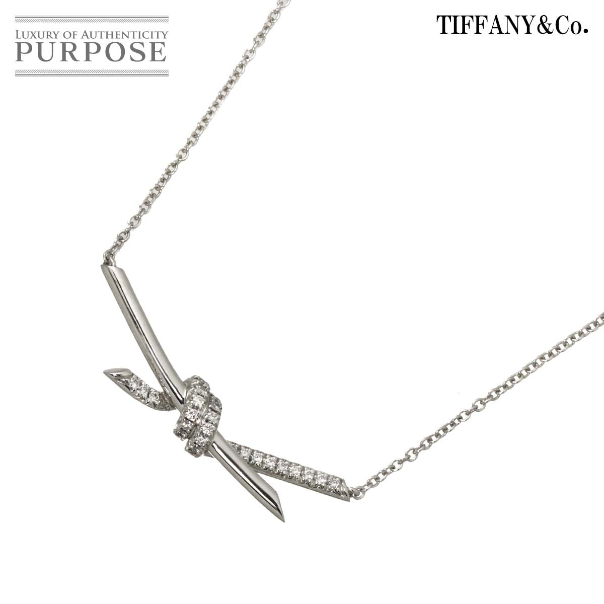 TIFFANY&Co. ノット ダイヤ 0.25ct ネックレス 43cm K18 PG ピンク 