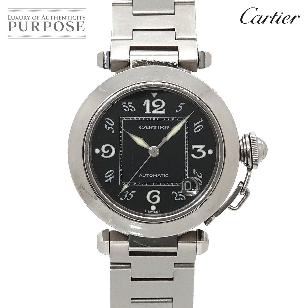 Cartier パシャC W31043M7 ボーイズ 腕時計 デイト ブラック オートマ 自動巻き ウォッチ Pasha C カルティエ 90339020