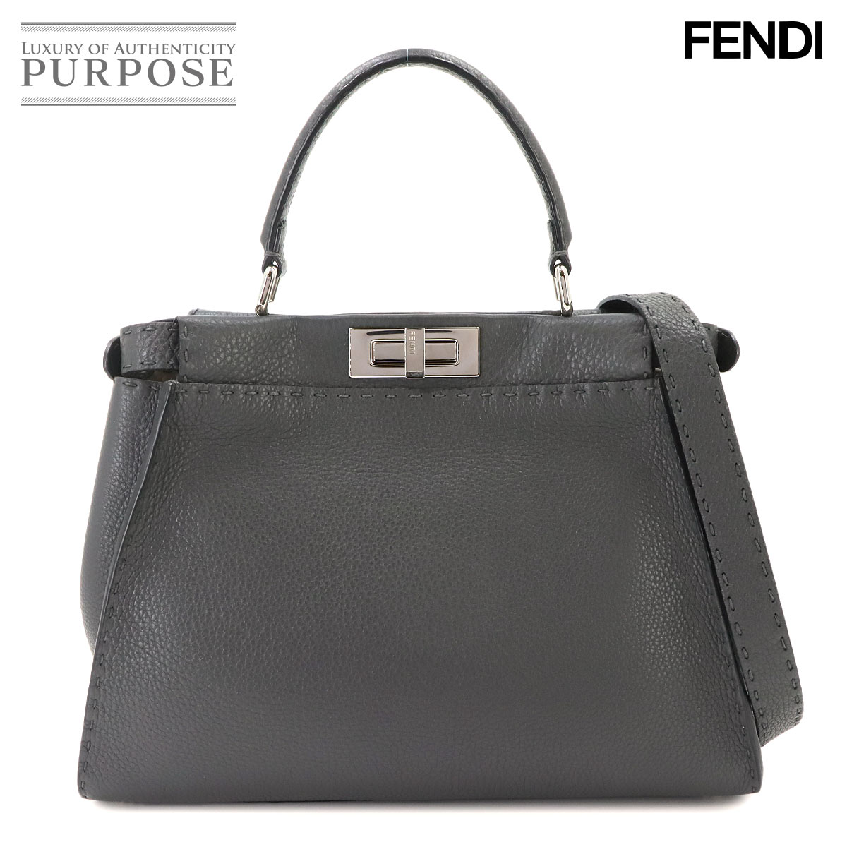 FENDI セレリア ピーカブー レギュラー 2way ハンド ショルダー バッグ レザー グレー 8BN290 Selleria Peekaboo フェンディ 90334442