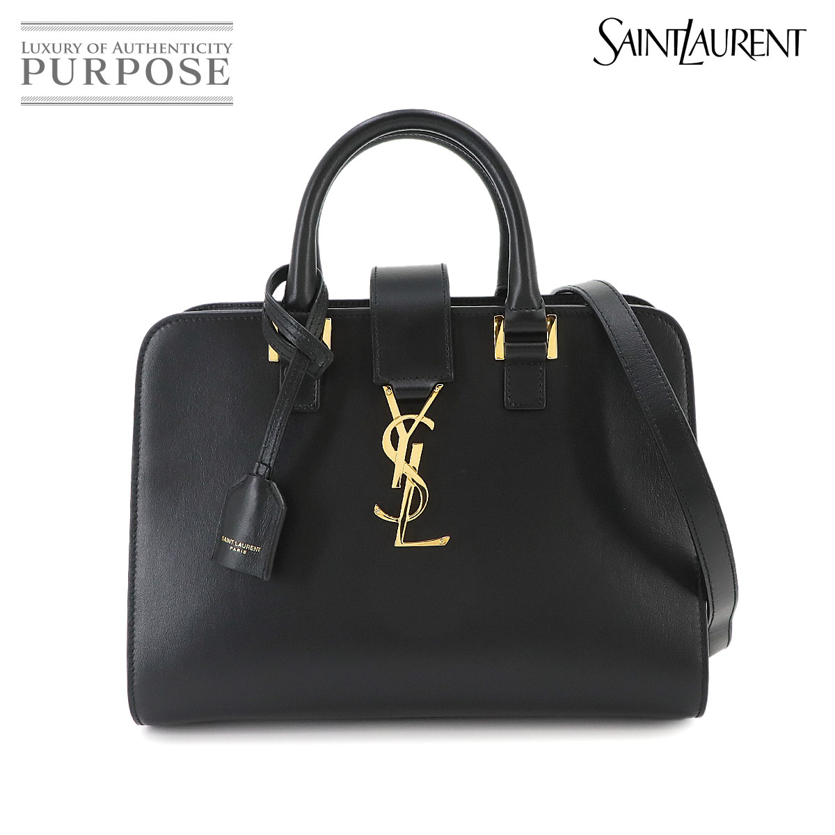 SAINT LAURENT ベイビー カバス 2way ハンド ショルダー バッグ レザー ブラック 568853 ゴールド 金具 Baby Cabas サンローラン 90335478