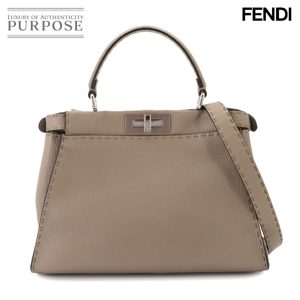 FENDI セレリア ピーカブー レギュラー 2way ハンド ショルダー バッグ レザー ベージュ 8BN290 Selleria Peekaboo フェンディ 90335933