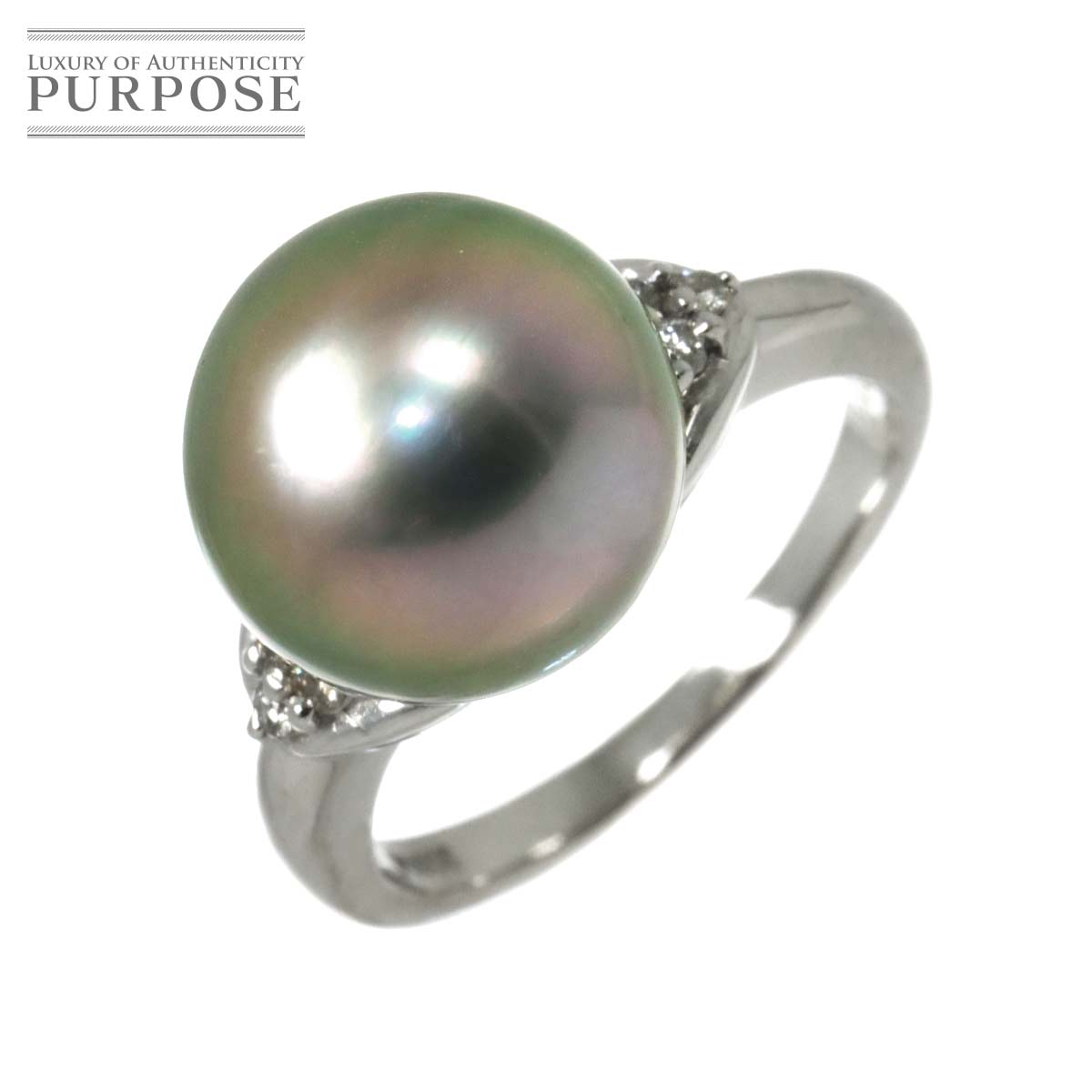 リング 12号 黒蝶真珠 11.7mm ダイヤ 0.08ct Pt プラチナ パール 指輪 Black Pearl Ring 90325172