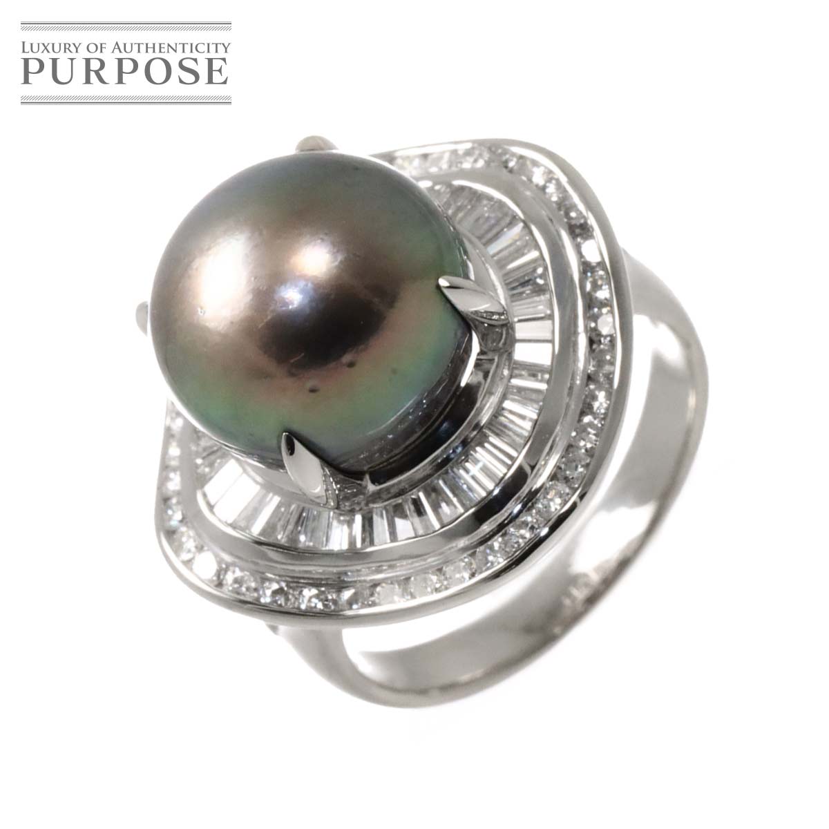 リング 13号 黒蝶真珠 11.8mm ダイヤ 1.10ct Pt プラチナ パール 指輪 Black Pearl Ring 90333280