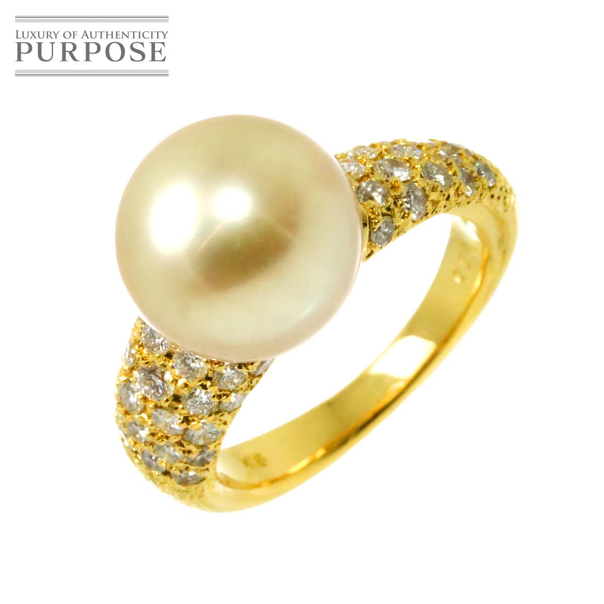リング 10号 白蝶真珠 10.8mm ダイヤ 0.57ct K18 YG イエローゴールド 750 パール 指輪 Pearl Ring 90338065