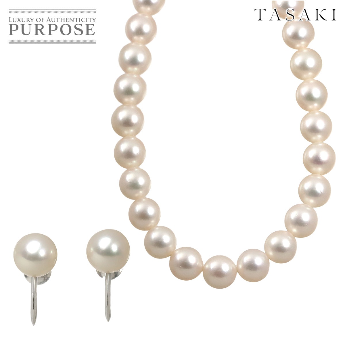 TASAKI アコヤ真珠 6.9-6.4mm ネックレス 41cm イヤリング 2点セット SV　シルバー パール 田崎真珠 Necklace Earrings タサキ 90329802